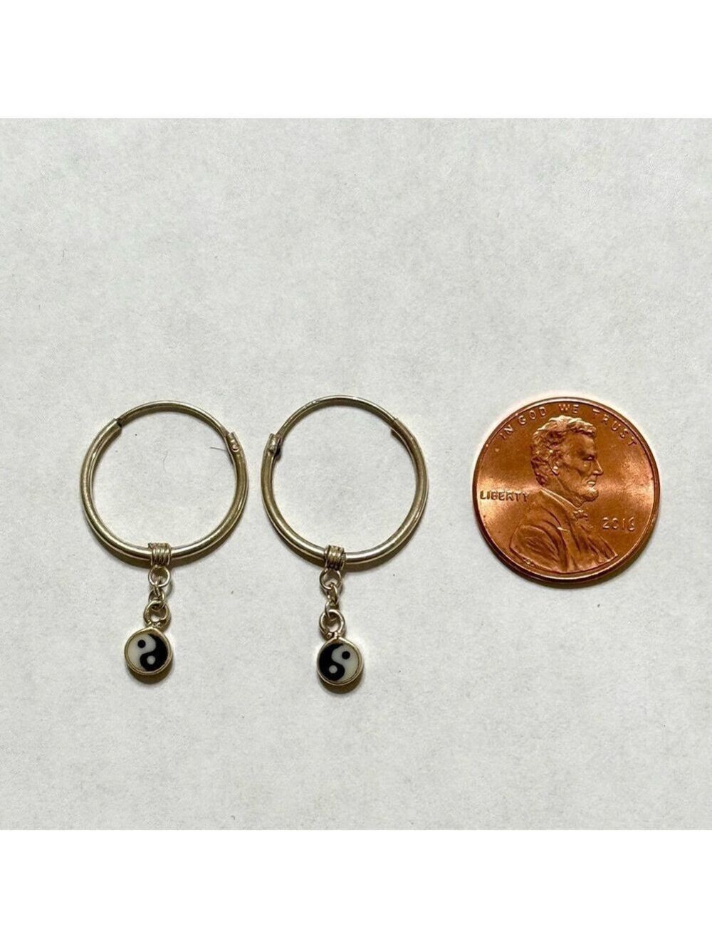 Vintage 90s Sterling Silver Yin Yang Hoop Earrings - Picture 2 of 4